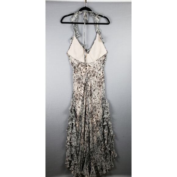 Y2K Max‎ Studio Size S Halter Neck Ruffle Maxi Dress Beige Gray Neutral European - Picture 2 of 13